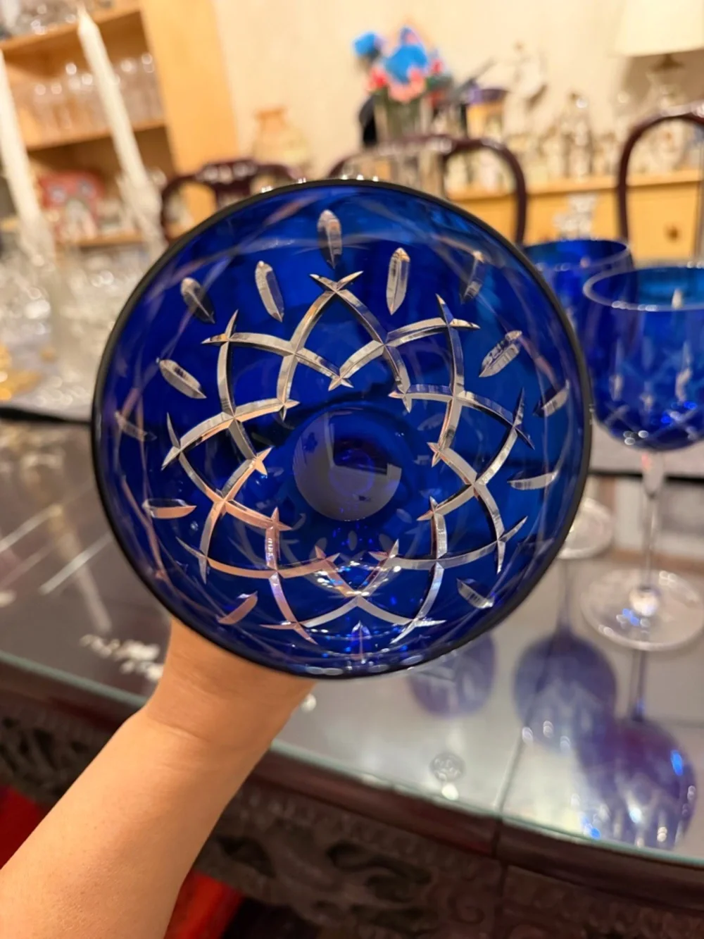 Vintage discontinued Gorham Cobalt Blue Cut Crystal balloon Wine Glasses - Picture 2 of 3